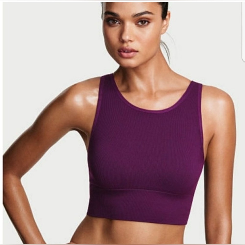 NWT Victoria’s Secret VSX Seamless Ribbed Sports Bra Top Maroon Purple M